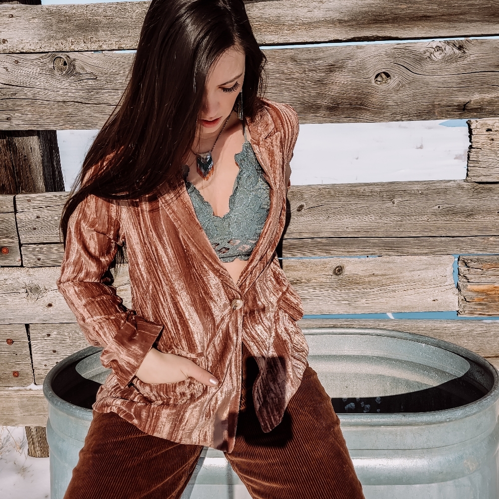 Faux Velvet Blazer